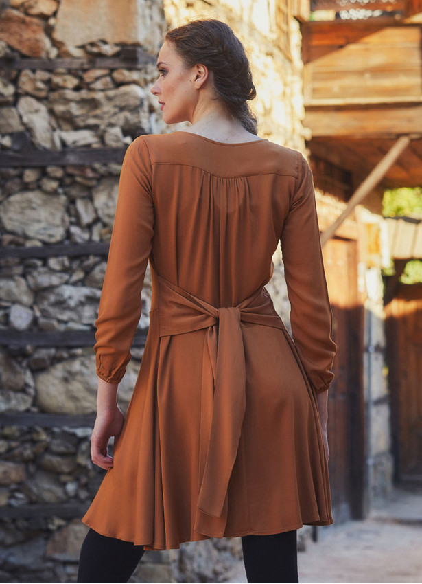 Sash Tie Long Sleeve Flared Boho Dress